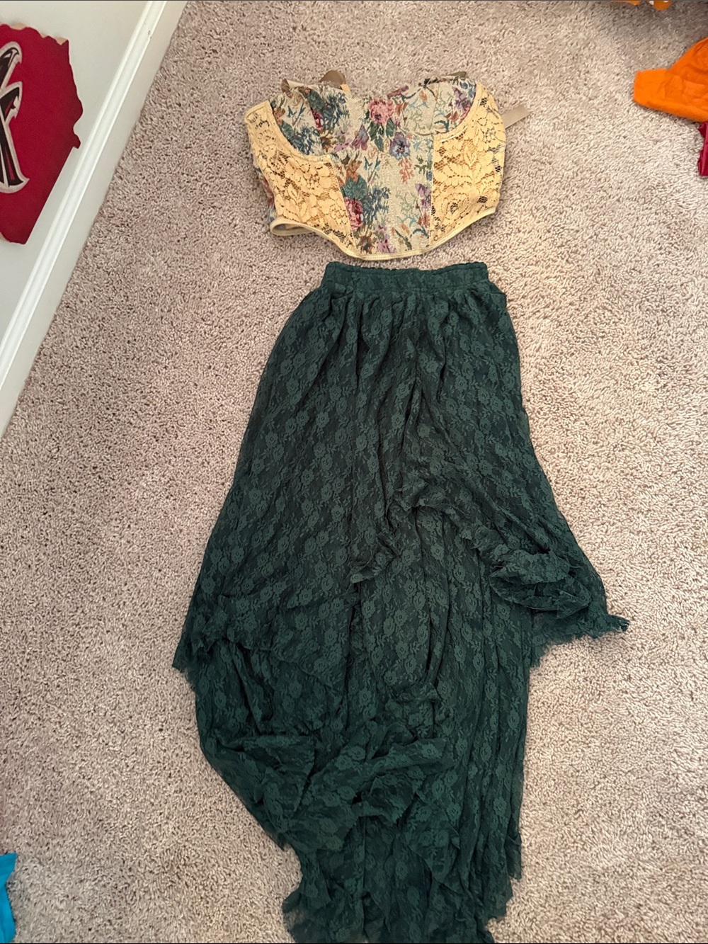 balera Dark Green Lace High-Low Dance Skirt